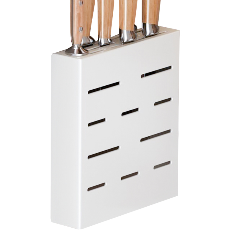 Estante de cocina de aluminio sin perforaciones, portacuchillas simple blanco