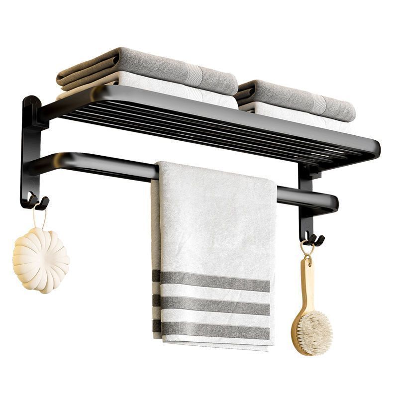 Toallero plegable de pared negro sin perforaciones, toallero de baño